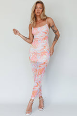Love In Miami Lace-Up Back Midi Dress Swirl Orange