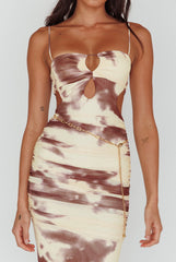 Palermo Cut-Out Midi Dress Printed Brown