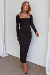 News Flash Long Sleeve Midi Dress Black