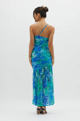 Golden Sun One-Shoulder Ruched Maxi Dress Green