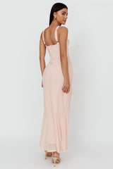 Hollianna Ruffle Trim Split Maxi Dress Champagne