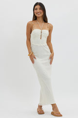Namaste Bead Strap Lace Midi Dress White