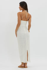 Namaste Bead Strap Lace Midi Dress White