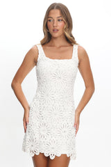 Karrla Crochet Lace Mini Dress White