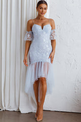 Dreamy Removable Sleeve Sequin Dress Blue