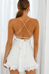 Kinsey Pleated Detail Frill Trim Dress White