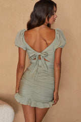 Sweet Nothings Puff Sleeve Twist Bust Mini Dress Sage