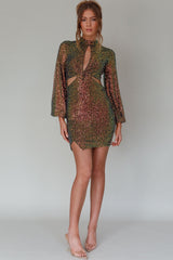 La Discotheque Long Sleeve Sequin Mini Dress Navy