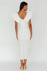 Kahlo Ruffle Neckline Wrap Midi Dress White