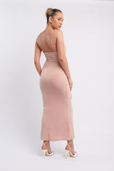 Graziella Laced Corset Midi Dress Nude