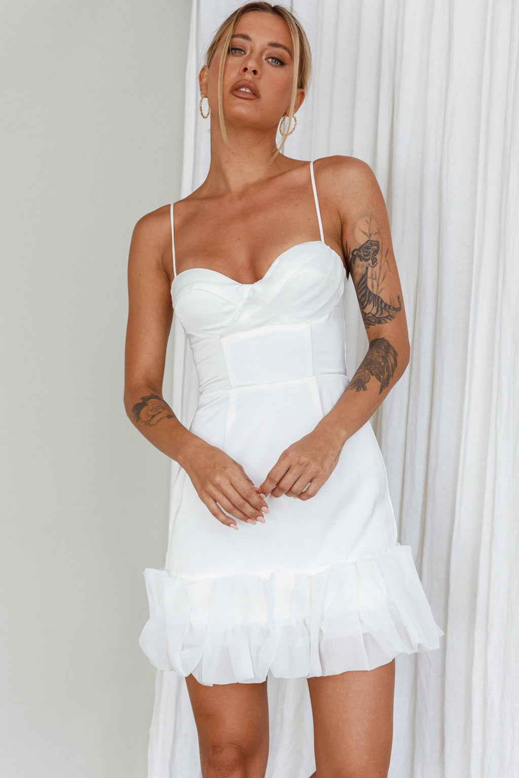 Buona Sera Hem Decoration Mini Dress White