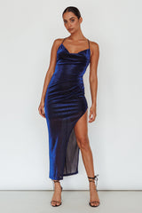 Moonstone Side Split Strappy Back Midi Dress Blue