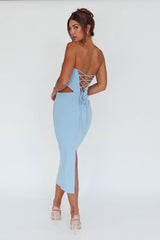 Dragonfly Lace-up Back Midi Dress Blue