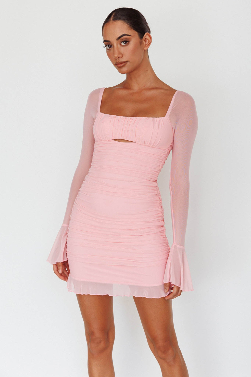In Bloom Flared Cuff Mini Dress Pink