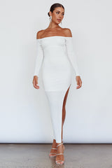 Sentimental Mood Off-Shoulder Midi Dress White