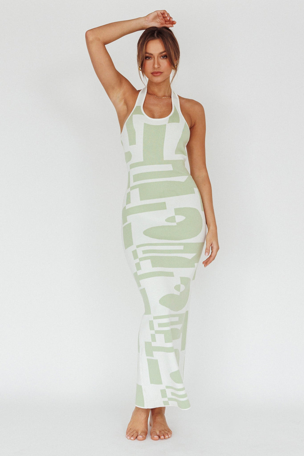 Desert Daze Halterneck Knit Dress Sage