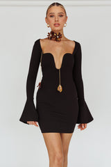 Maris Flared Cuff Mini Dress Black