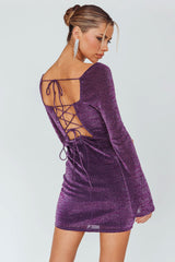 Dreaming Of Rome Laced Back Mini Dress Sparkle Grape
