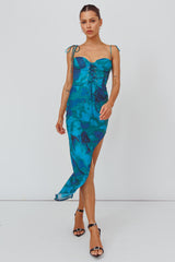 Gabrielle Laced Bodice Midi Dress Floral Green
