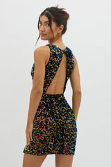 Bedazzle Keyhole Back Sequin Mini Dress Navy