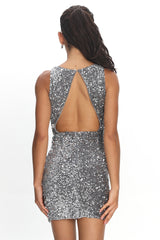 Bedazzle Keyhole Back Sequin Mini Dress Silver