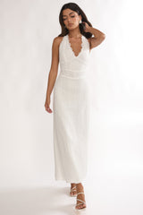Beaucoup Lace Overlay Halterneck Maxi Dress Cream