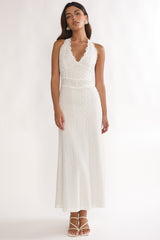 Beaucoup Lace Overlay Halterneck Maxi Dress Cream