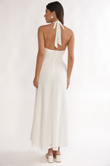 Beaucoup Lace Overlay Halterneck Maxi Dress Cream