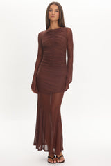 Luna Love Long Sleeve Mesh Maxi Dress Chocolate