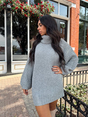 Ariel Charcoal Grey Turtle Neck Sweater Mini Dress