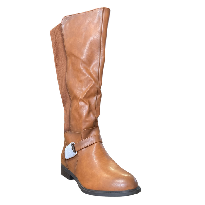 De Blossom Collection Women's Brown Pita Wide Calf Boots
