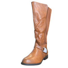 De Blossom Collection Women's Brown Pita Wide Calf Boots