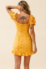 La Quinta Lace-Up Bust Drawstring Detail Anglaise Dress Yellow