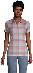 Lands' End Womens Short Sleeve Supima Polo Wild Blossom Multi Check