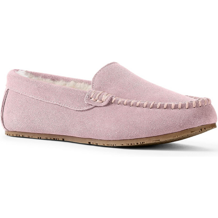 Lands' End Women's Suede Moc Slipper Washed Pink
