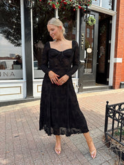 Morticia Black Lace Long Sleeve Dress