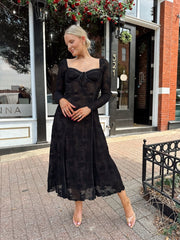 Morticia Black Lace Long Sleeve Dress
