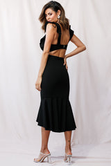 Jackie Wide Ruffle Hem Pinafore Midi Dress Black