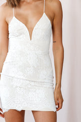 Mila Lace Overlay Lace-Up Back Dress White