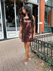 Savvy Brown Sequin Shift Mini Dress