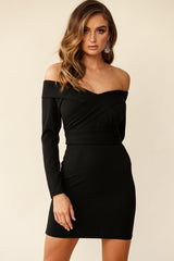 Irina Off-Shoulder Long Sleeve Wrap Dress Black