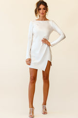 Thank Me Later Long Sleeve Open Back Dress Champagne