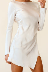 Thank Me Later Long Sleeve Open Back Dress Champagne