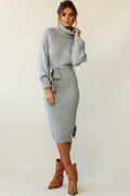 Marco Long Sleeve Turtleneck Knit Midi Dress Grey