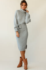 Marco Long Sleeve Turtleneck Knit Midi Dress Grey