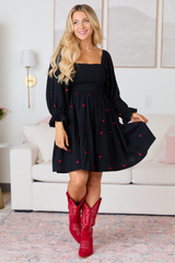 Dress To Impress Black Heart Smocked Top Mini Dress FINAL SALE